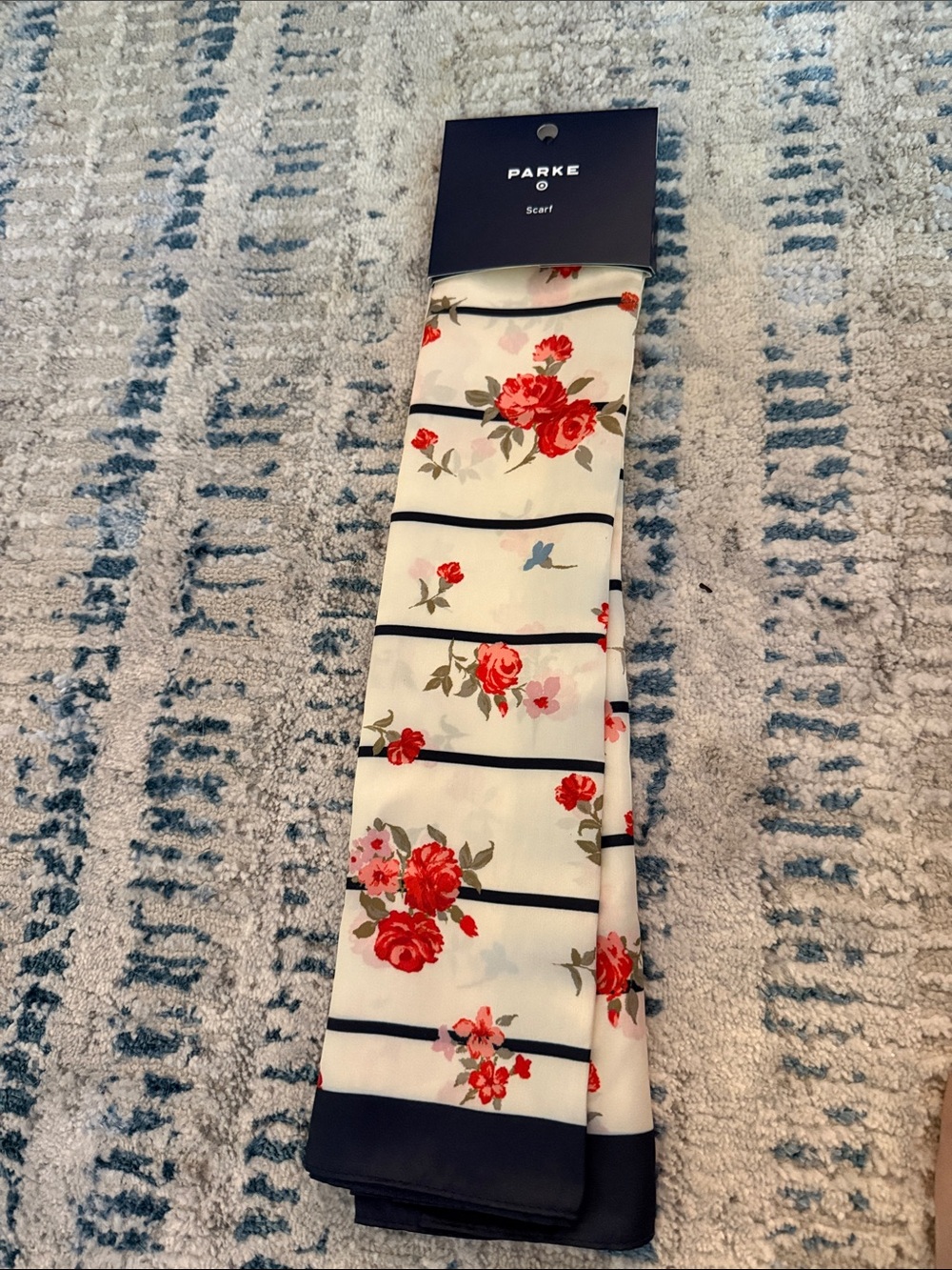 Parke Floral Stripe Scarf in White and Red